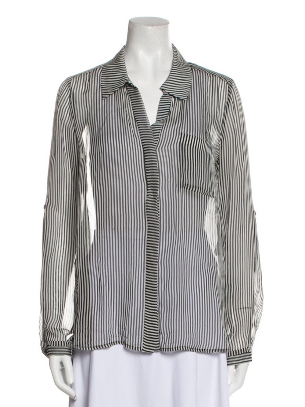 Diane von Furstenberg Silk Button-Up Top Striped Black & White blouse semi-sheer